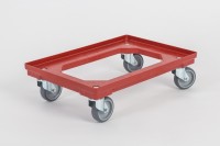 Vozík pod přepravky, 2 otočná kolečka, červený, zesílená plast. konstrukce